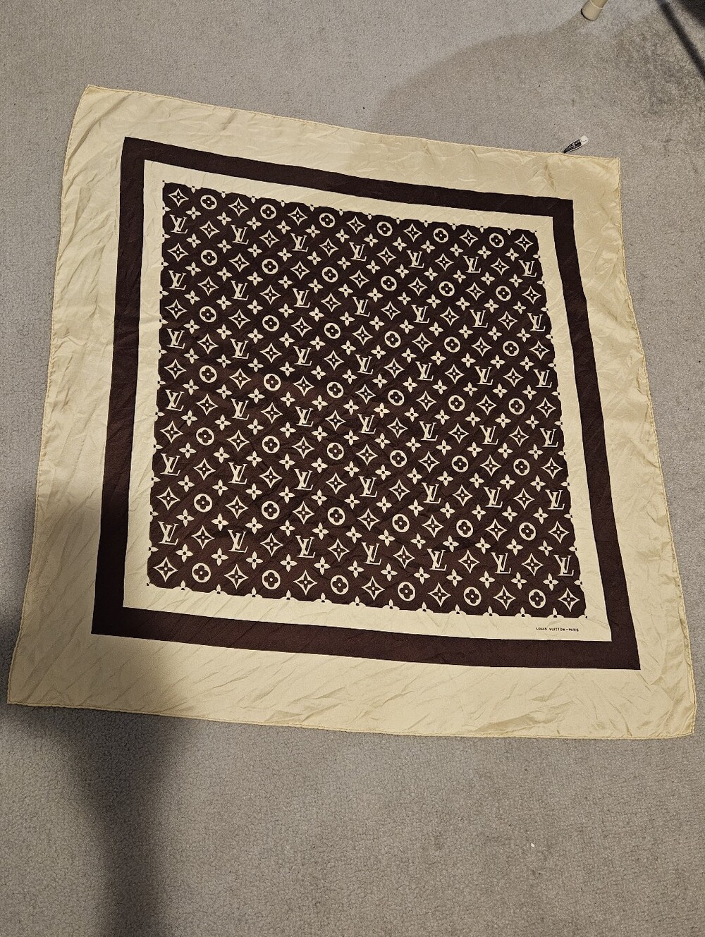 Vintage Louis Vuitton Brown & Cream Monogram Silk Square